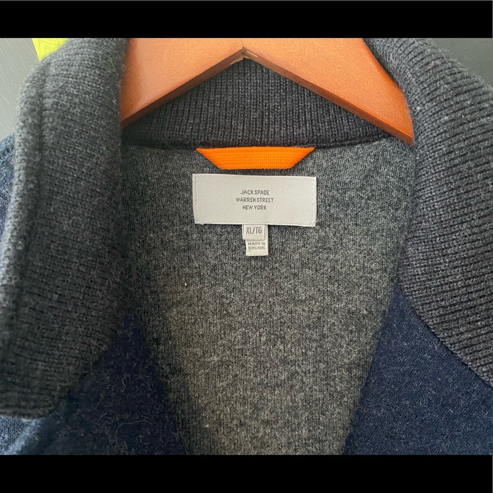 Jack Spade Light Wool blend coat . Dark blue with dark grey collar.